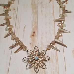 Repurposed Vintage Brooch Necklace Crystal NWT